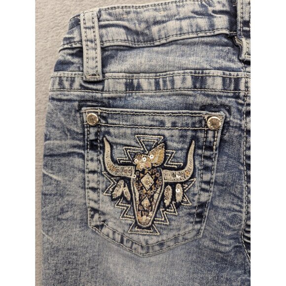 Stella in dreams Jeans Womens 9/29 Blue Bootcut Embroidered Western Bull Skull - Picture 10 of 16